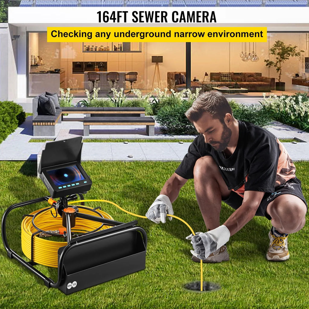 SKYSHALO Sewer Camera 164FT Cable Tube Inspection Camera 4.3 Inch TFT LCD Monitor Channel Camera Monitor Liquid IP68 Duct Inspection Camera with 6PCS LEDs 8500MAH Lithium Battery, DVR Function