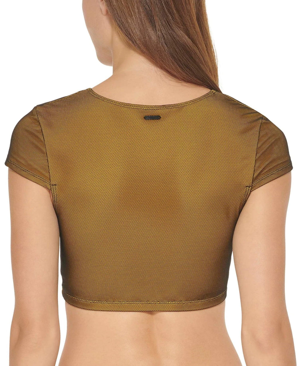 MSRP $78 Dkny Womens Cropped Mesh Overlay Bikini Top Yellow Size Small