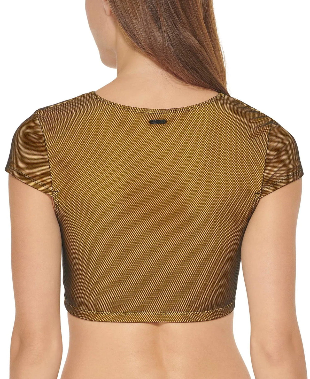 MSRP $78 Dkny Womens Cropped Mesh Overlay Bikini Top Yellow Size Small