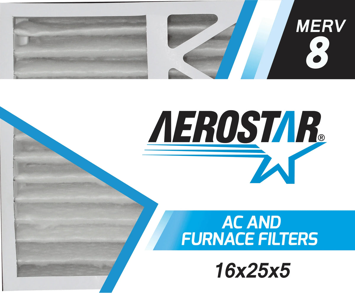 Aerostar 16x25x5 MERV 8, Carrier Replacement Pleated Air Filter, 16x25x5, Box of 2