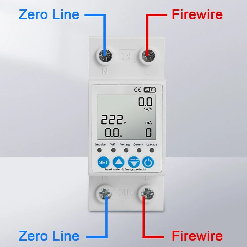 Tuya WiFi Chipset Leakage Protecting Switch Current Voltage Monitoring Circuit Breaker Timer Function Power Meter Compatible with Amazon Alexa and Google home for Voice Control