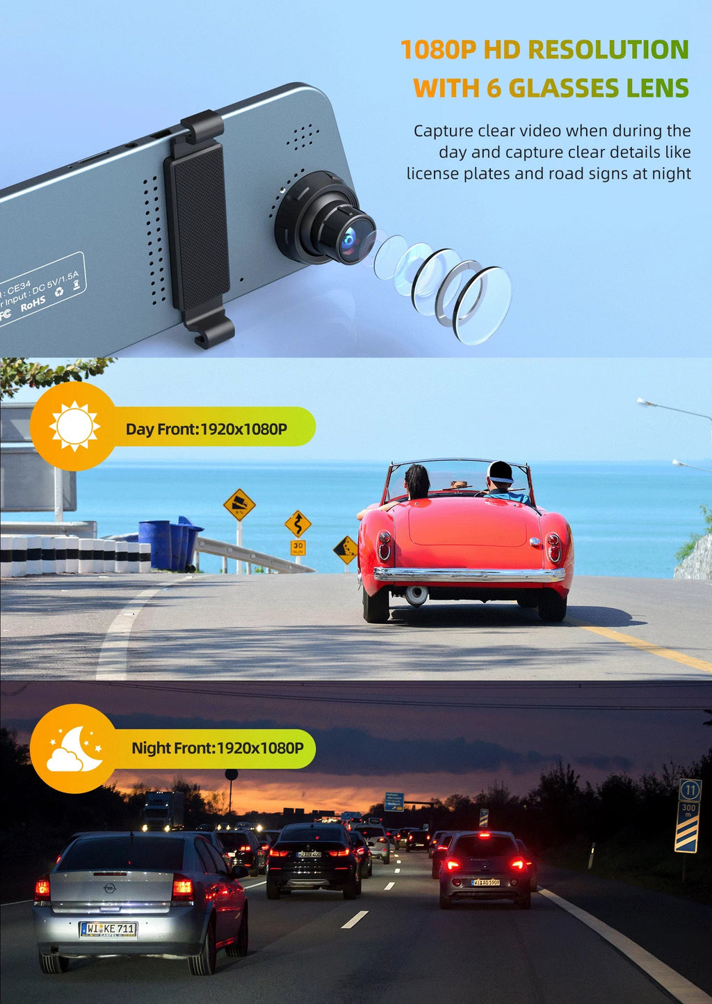 TOGUARD Mirror Dash Cam for Cars, 1080P HD Rear View Mirror Camera, 5'' IPS Full Touch Monitor Front and Rear Dual Dash Camera with G-Sensor, Parking Monitor, Loop Recording, Parking Assistant