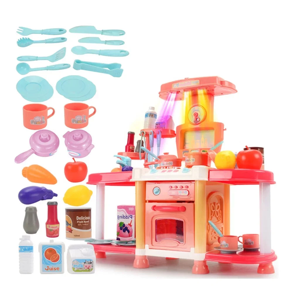 Education Children'S House Sound And Light Electric Kitchen Puzzle Toy Meal Kitchen Play Pool Toys For Toddlers 1-3 Abs As Show