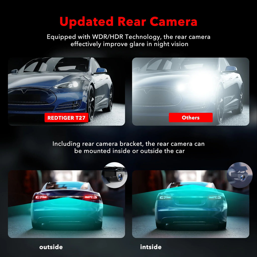 REDTIGER Rearview Mirror Dash Cam, 11" UHD Full Touch Monitor Rear View Mirror Dash Camera for Cars, 4K Front and 2.5K Rear Dash Camera with Night Vision GPS , Free 32GB Card
