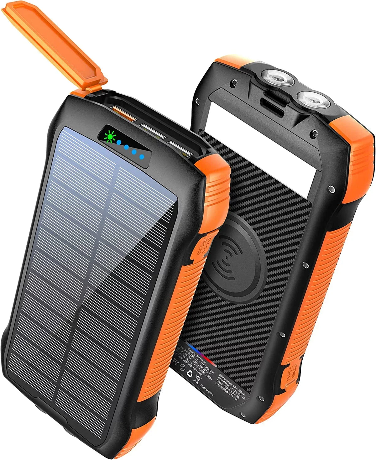 Solar Power Bank for Ulefone Power Armor 14 Pro - Portable Charger 33500mAh QC3.0 18W PD 20W Fast Charging, Portable Charger with 10W Wireless 5 Outputs IP67 Liquid 6W Flashlight