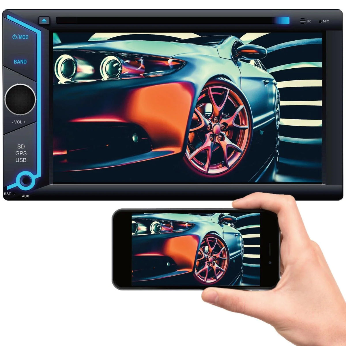 200W 6.2" Touch Monitor Mirror Link GPS For Android & IOS +License Plate Rear Cam Bundle