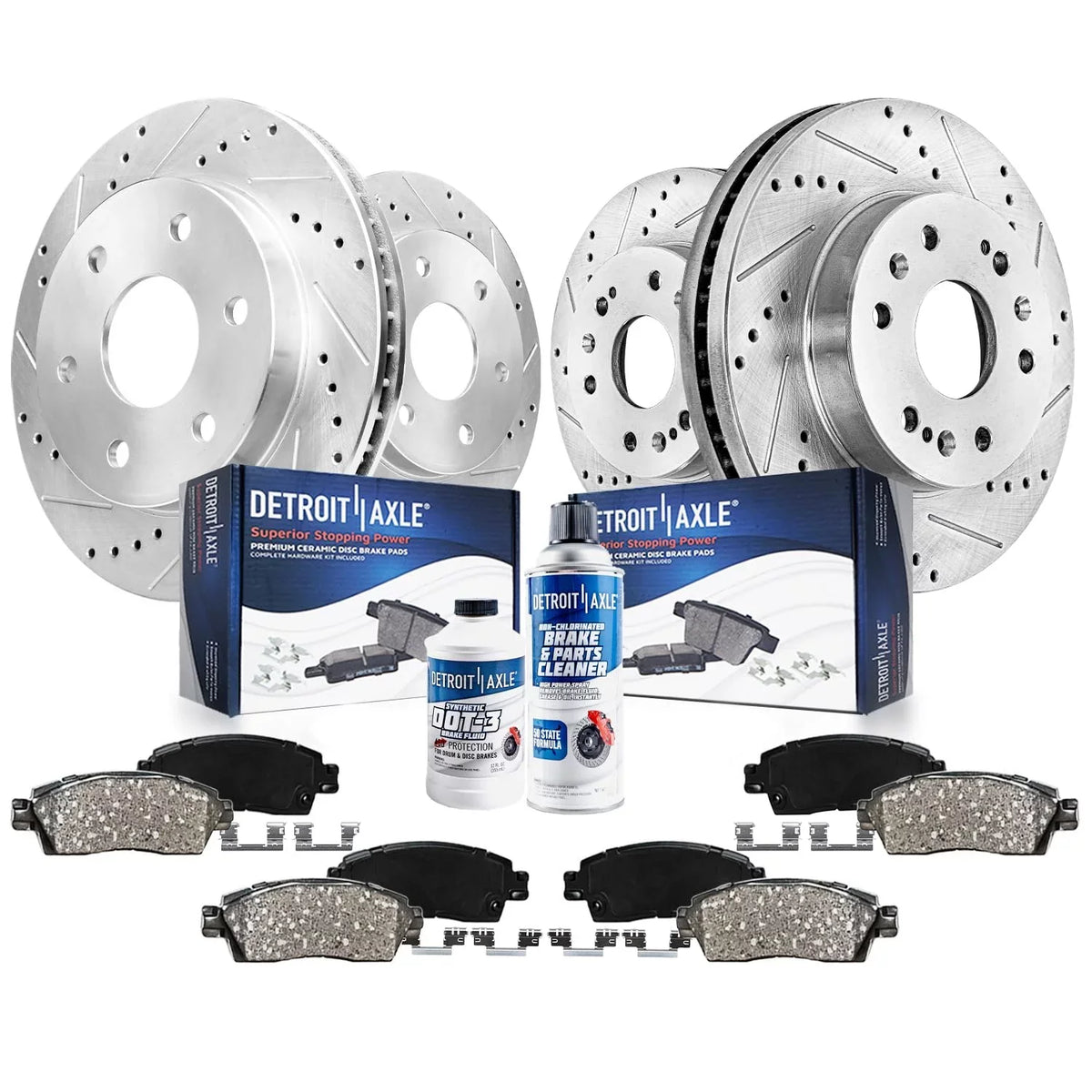 Detroit Axle - Brake Kit for 2014-2018 Chevy GMC Silverado Sierra 1500, 2015-2020 Suburban Tahoe Yukon XL Escalade ESV Drilled Slotted Brakes Rotors Replacement Ceramic Brake Pads Front & Rear