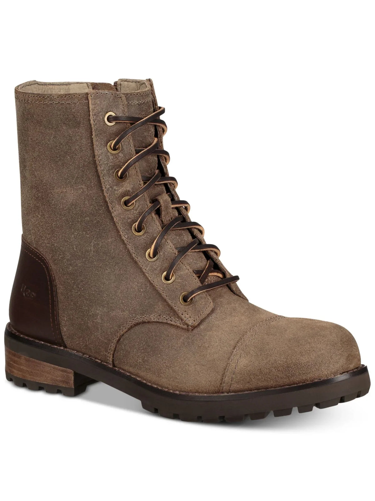 UGG Womens Gray Lace Up Textured Liquid Embossed Logo Lug Sole Padded Kilmer Ii Round Toe Block Heel Zip-Up Leather Boots 7