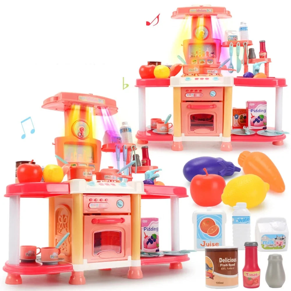 Education Children'S House Sound And Light Electric Kitchen Puzzle Toy Meal Kitchen Play Pool Toys For Toddlers 1-3 Abs As Show