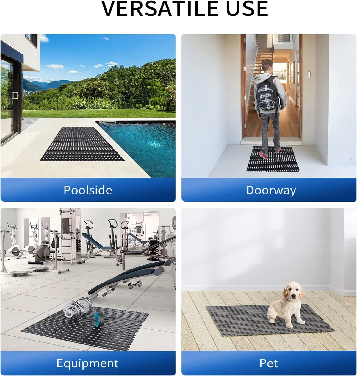 ROVSUN 36 x 36 in. 2-Pack Interlocking Rubber Floor Mat for Restaurant Kitchen Bar Garage Anti Fatigue Flooring, Non-Slip Outdoor Shower Pool Drainage Mat