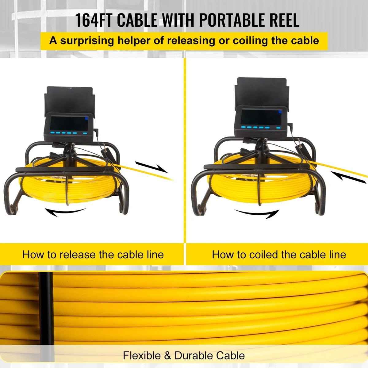 SKYSHALO Sewer Camera 164FT Cable Tube Inspection Camera 4.3 Inch TFT LCD Monitor Channel Camera Monitor Liquid IP68 Duct Inspection Camera with 6PCS LEDs 8500MAH Lithium Battery, DVR Function
