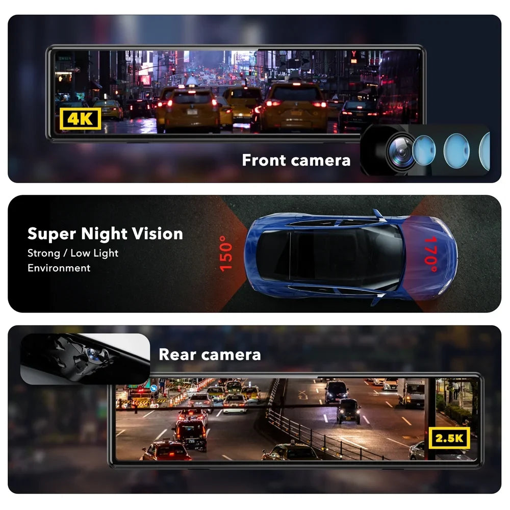 REDTIGER Rearview Mirror Dash Cam, 11" UHD Full Touch Monitor Rear View Mirror Dash Camera for Cars, 4K Front and 2.5K Rear Dash Camera with Night Vision GPS , Free 32GB Card