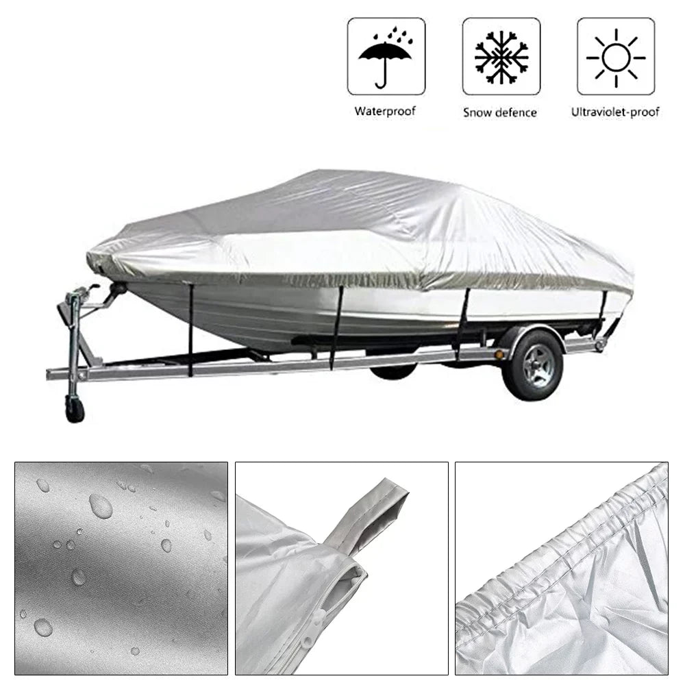 Boat Cover Yacht Protection Fluid Heavy Duty Silver Reflective 300D Oxford Fabric Anti-smashing Long-lasting and Tear Proof Fits V-HULL TRI-HULL Runabouts and Bass Boats 11-13FT