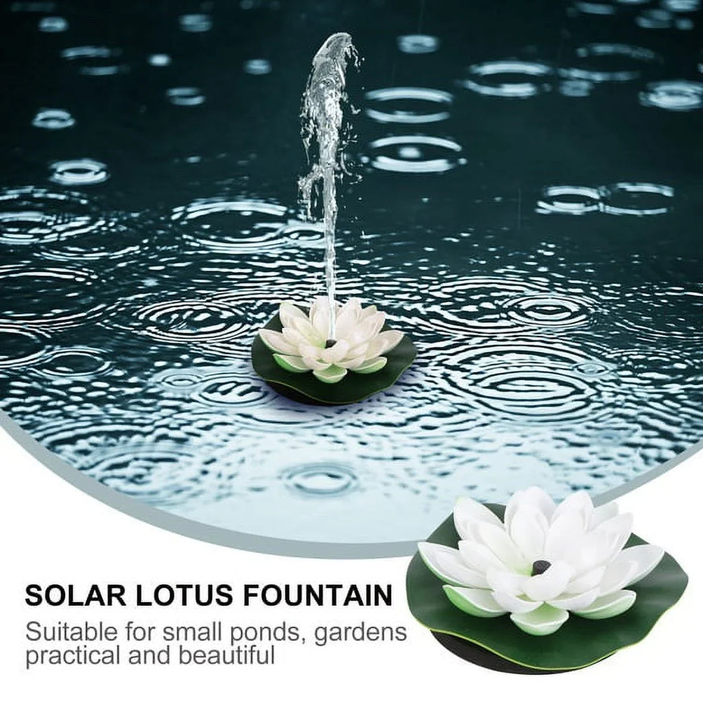 HOTBEST Solar-powered Fluid Lotus Lamp Lotus Fountain Novel Fish Pond Fountain Garden Decor Liquid Lily Bird Bath Fountain(White)