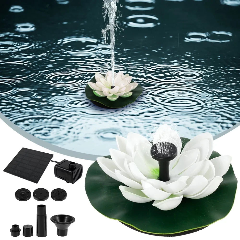 HOTBEST Solar-powered Fluid Lotus Lamp Lotus Fountain Novel Fish Pond Fountain Garden Decor Liquid Lily Bird Bath Fountain(White)