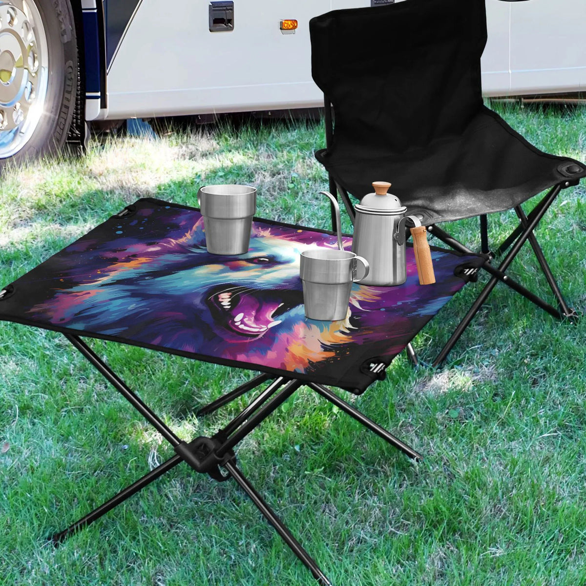 Wolf Abstract Cool Camping Foldable Portable Table Beach Table with Storage Bag Compact Picnic Table for Outdoor Hiking Fishing BBQ