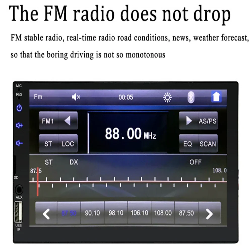 Virwir Car Multimedia Player Bluetooth 7 inch, HD Car Mp5 Player Touch Monitor Autoradio with Backup Camera Rear