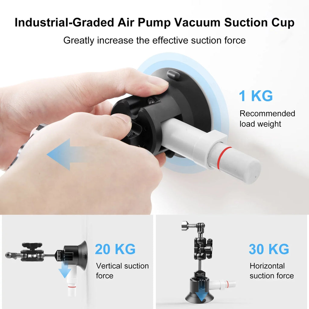PULUZ PU845B Suction Cup Mount for Action Camera Suction Camera Mount Bracket Dual 360° Rotatable Ballheads Replacement for GoPro Hero 11/10/9/8, Osmo Action 3/2