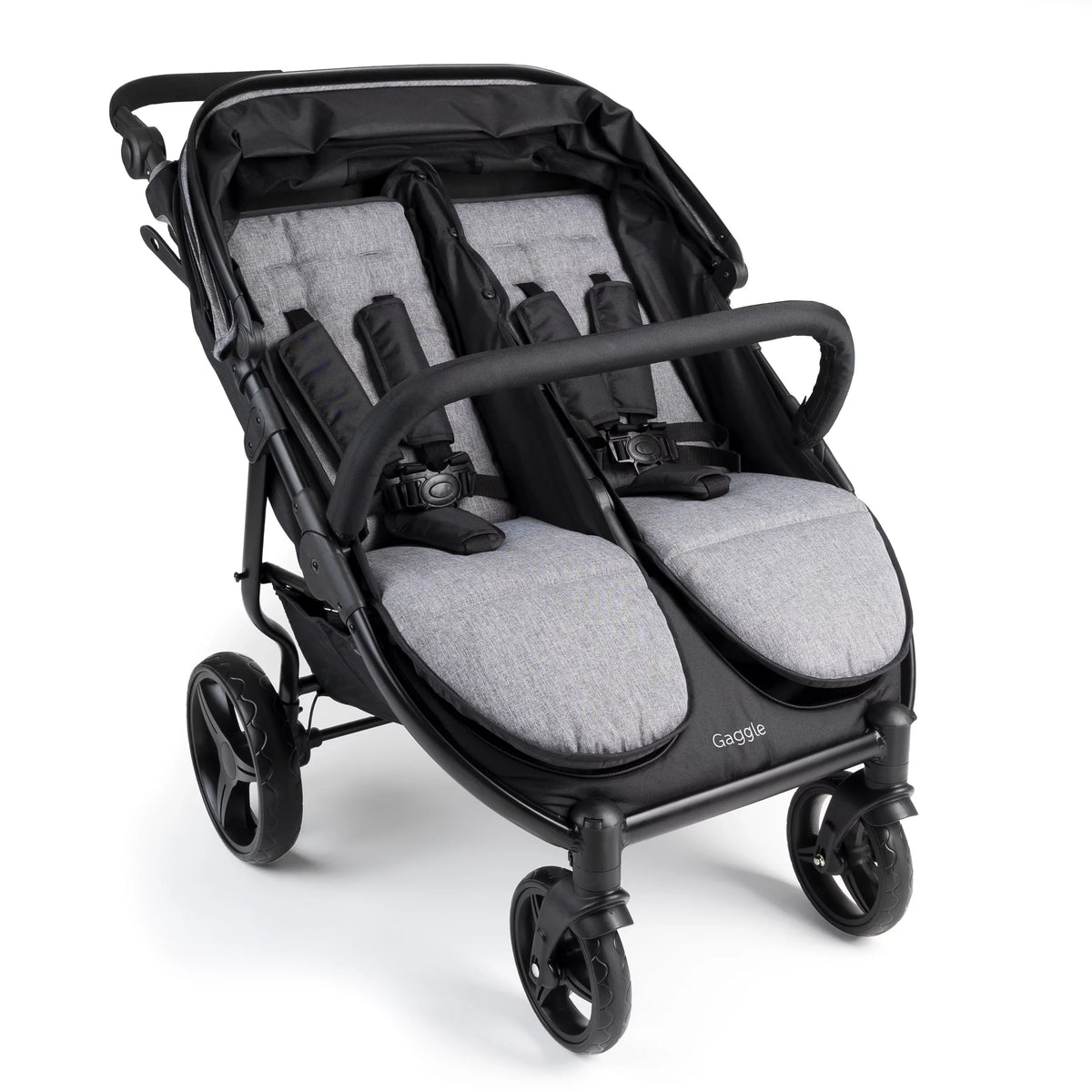 Gaggle Roadster Double Stroller with Expandable Canopy, Black/Gray