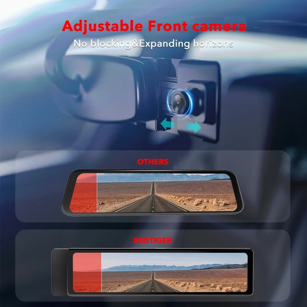 REDTIGER Rearview Mirror Dash Cam, 11" UHD Full Touch Monitor Rear View Mirror Dash Camera for Cars, 4K Front and 2.5K Rear Dash Camera with Night Vision GPS , Free 32GB Card