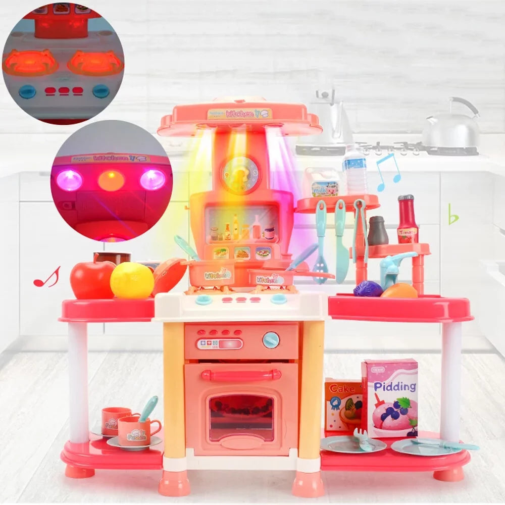 Education Children'S House Sound And Light Electric Kitchen Puzzle Toy Meal Kitchen Play Pool Toys For Toddlers 1-3 Abs As Show