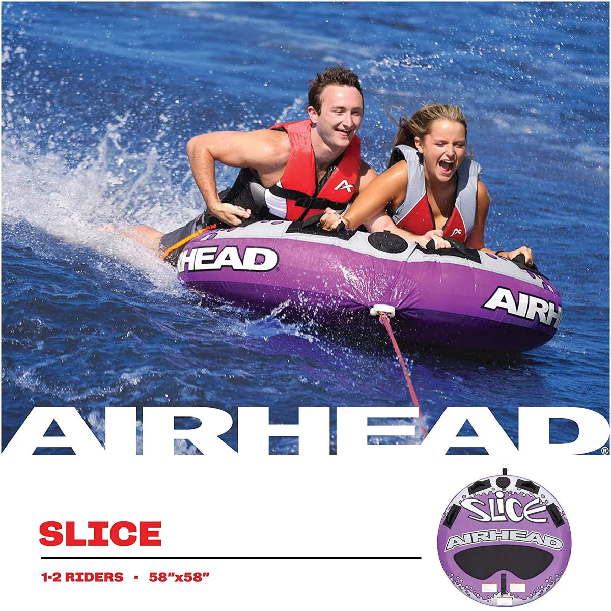 Airhead Slice Towable Tube for Boating 1-2 Rider Purple and Black