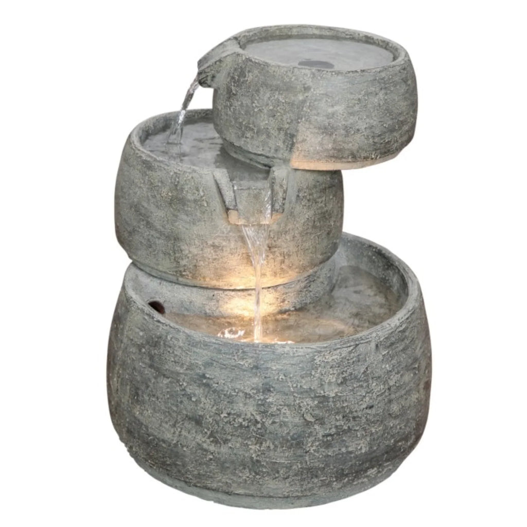 Classic Home and Garden Indoor/Outdoor Lightweight Polyresin 3-Tier Cascading Fountain with LED Light, Quartz Color, 11.5” D x 15” H