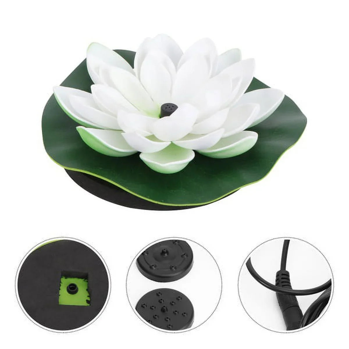 HOTBEST Solar-powered Fluid Lotus Lamp Lotus Fountain Novel Fish Pond Fountain Garden Decor Liquid Lily Bird Bath Fountain(White)
