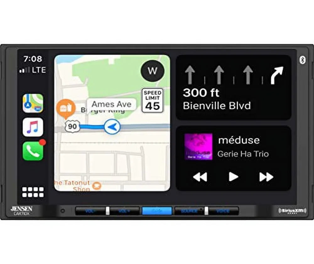 Jensen CAR710X 7” Mechless Multimedia Receiver with CarPlay l Android Auto l SiriusXM-Ready l Built-in Bluetooth l 240 Watts MOSFET Power (60W x 4)