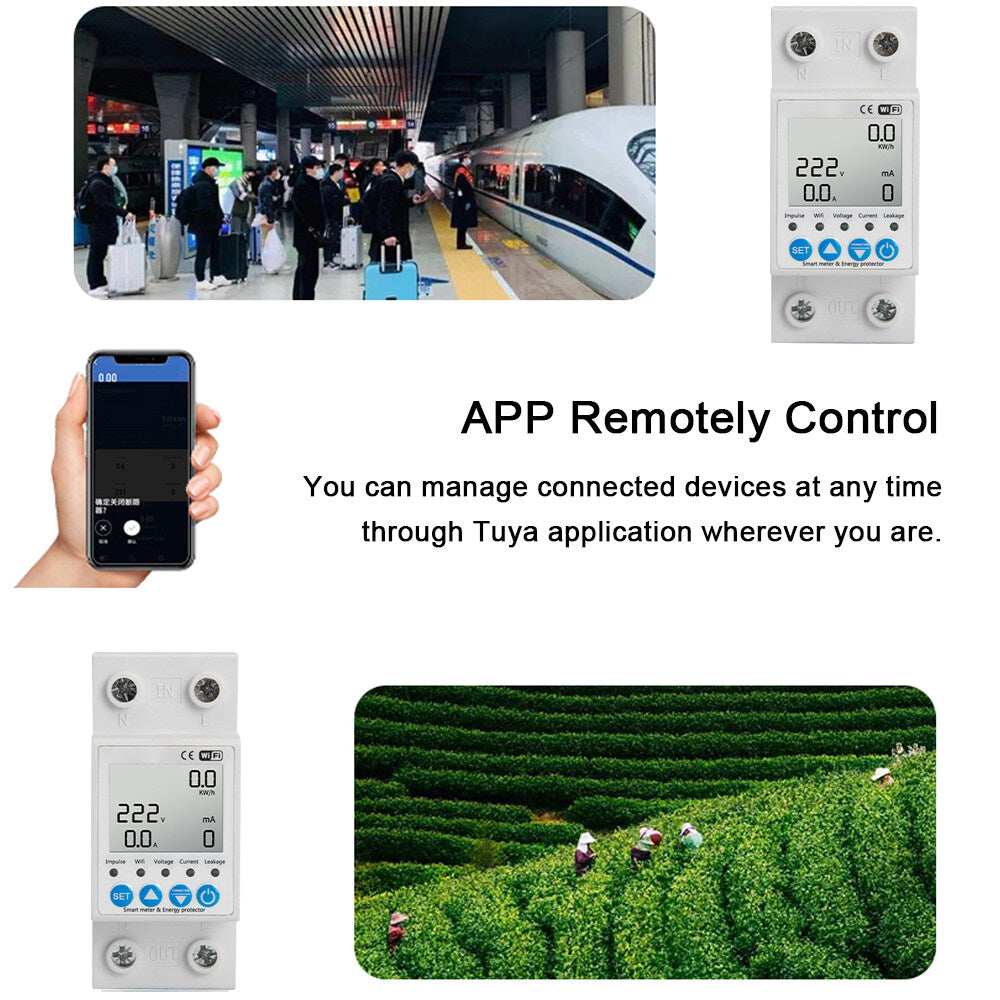 Tuya WiFi Chipset Leakage Protecting Switch Current Voltage Monitoring Circuit Breaker Timer Function Power Meter Compatible with Amazon Alexa and Google home for Voice Control