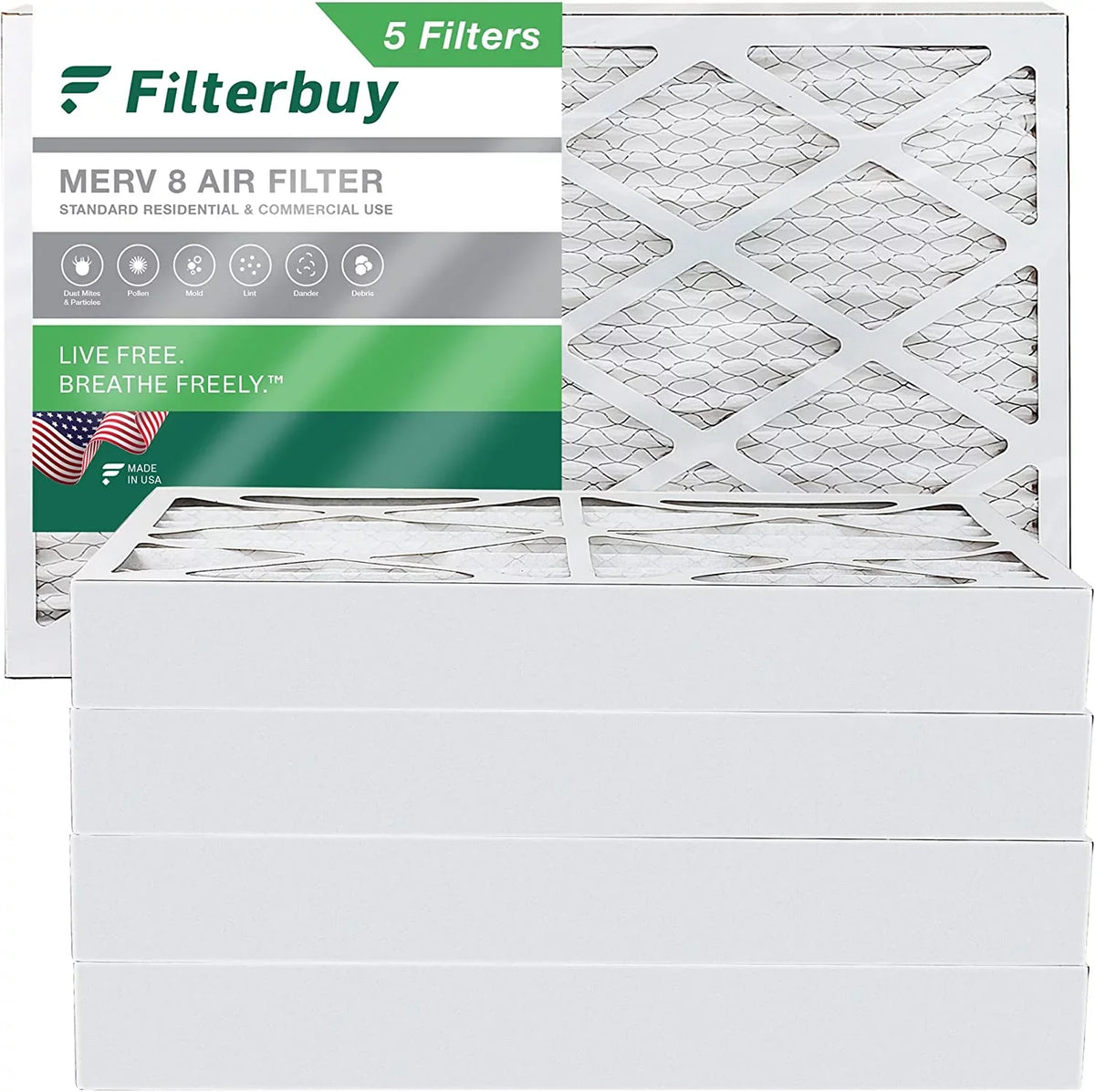 Filterbuy 12x24x4 MERV 8 Pleated HVAC AC Furnace Air Filters (5-Pack)