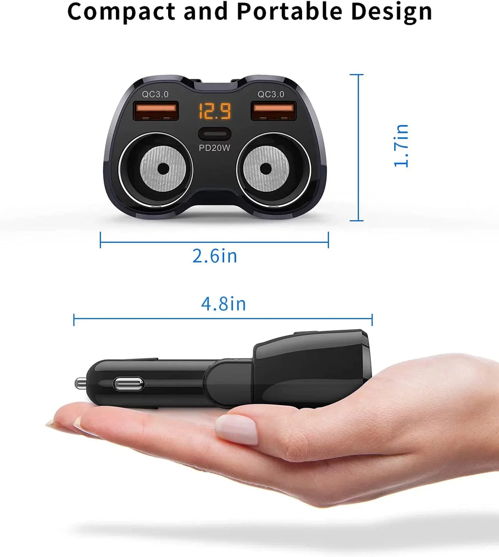 ?Upgraded? ette Lighter Splitter, SUPERONE 180W 2-Socket ette Lighter Adapter with Dual QC3.0 and 20W PD USB C Car Charger Splitter for GPS/Dash Portable computer 13 Pro Max/13/12/11