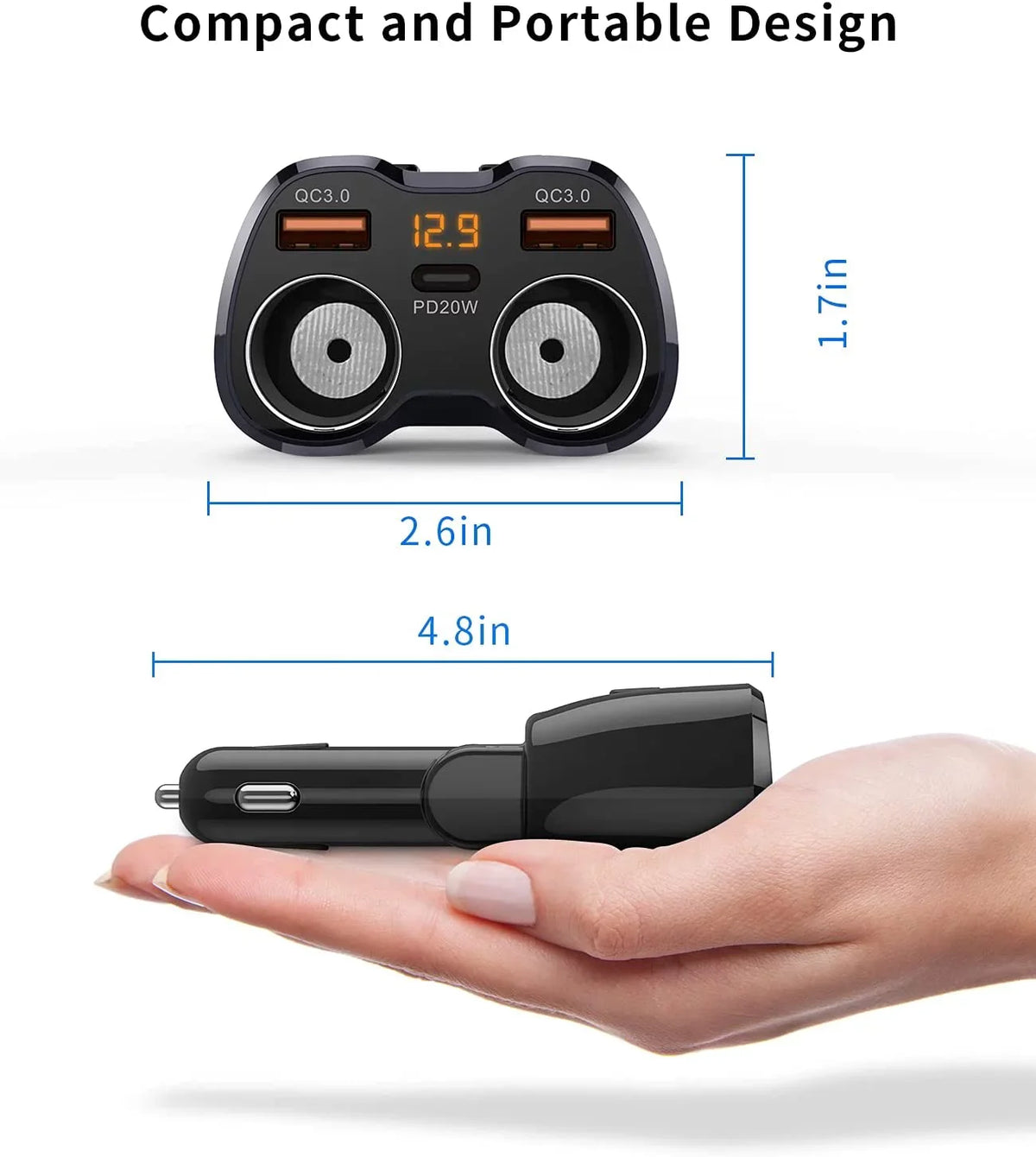 ?Upgraded? ette Lighter Splitter, SUPERONE 180W 2-Socket ette Lighter Adapter with Dual QC3.0 and 20W PD USB C Car Charger Splitter for GPS/Dash Portable computer 13 Pro Max/13/12/11