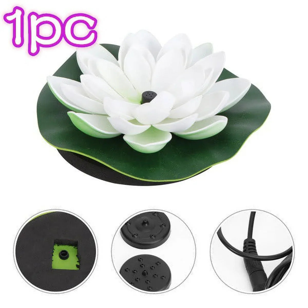 HOTBEST Solar-powered Fluid Lotus Lamp Lotus Fountain Novel Fish Pond Fountain Garden Decor Liquid Lily Bird Bath Fountain(White)