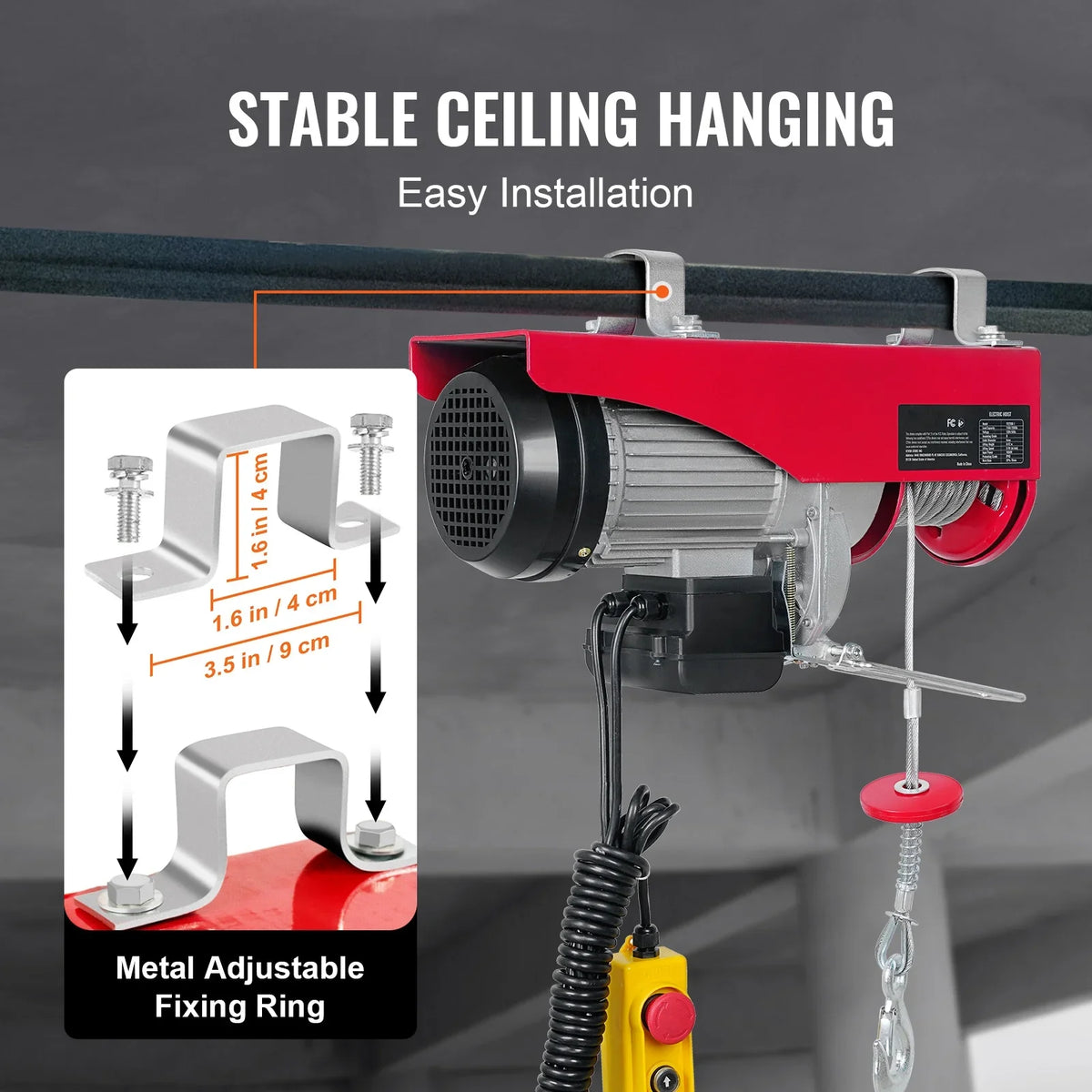 SKYSHALO Electric Hoist 440lbs Crane Winch with Wired Remote Control 480W 110V