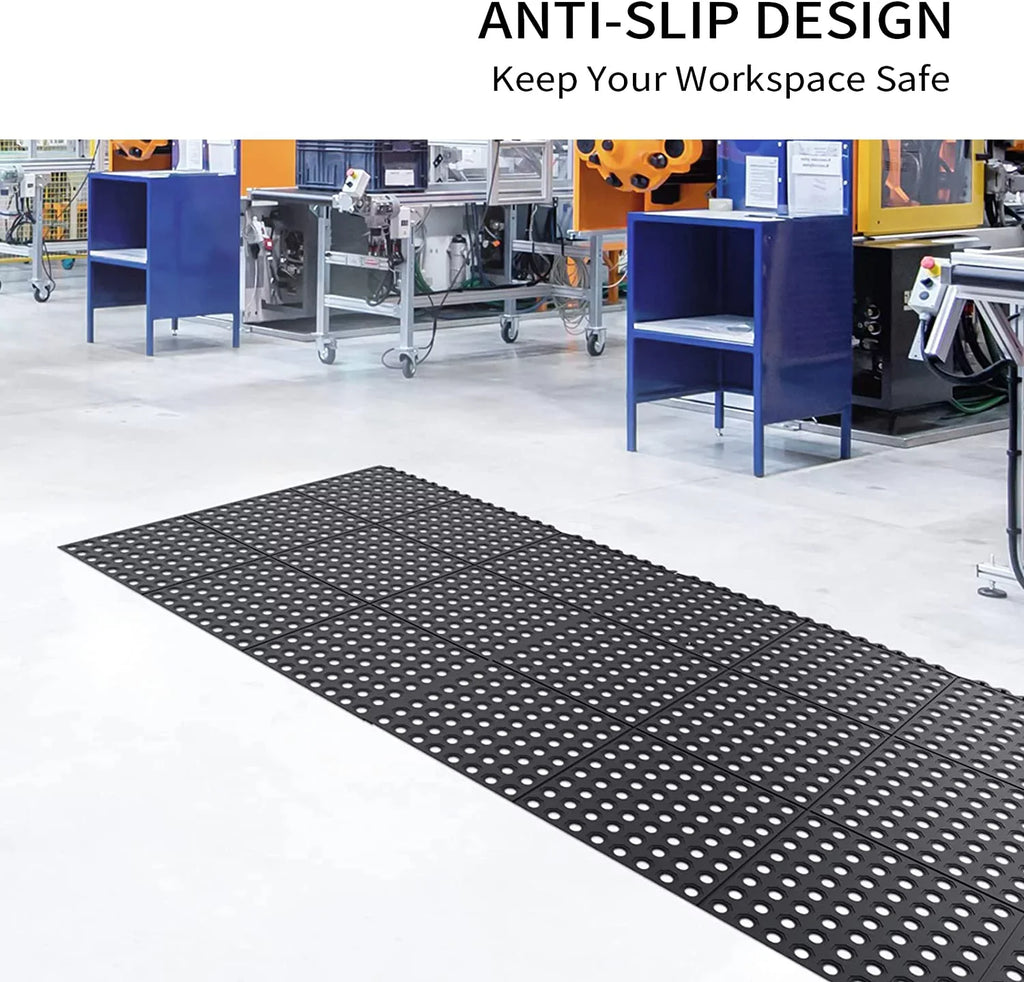 ROVSUN 36 x 36 in. 2-Pack Interlocking Rubber Floor Mat for Restaurant Kitchen Bar Garage Anti Fatigue Flooring, Non-Slip Outdoor Shower Pool Drainage Mat