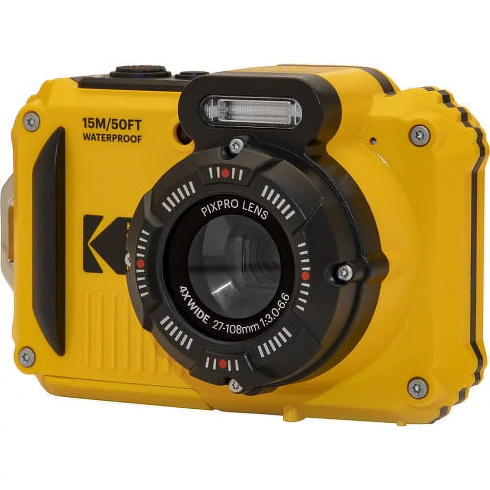 Open Box Kodak PIXPRO WPZ2 Rugged Fluid Digital Camera 16MP 4X Optical Zoom 2.7" LCD Full HD Video, Yellow