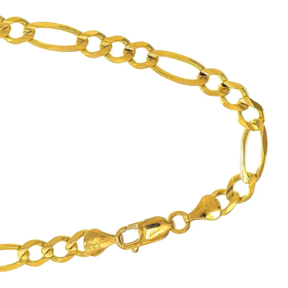 10k Solid Yellow Gold 7.95 mm Figaro Chain Bracelet Lobster Claw Clasp- 8.5 Inches, 12.7gr.