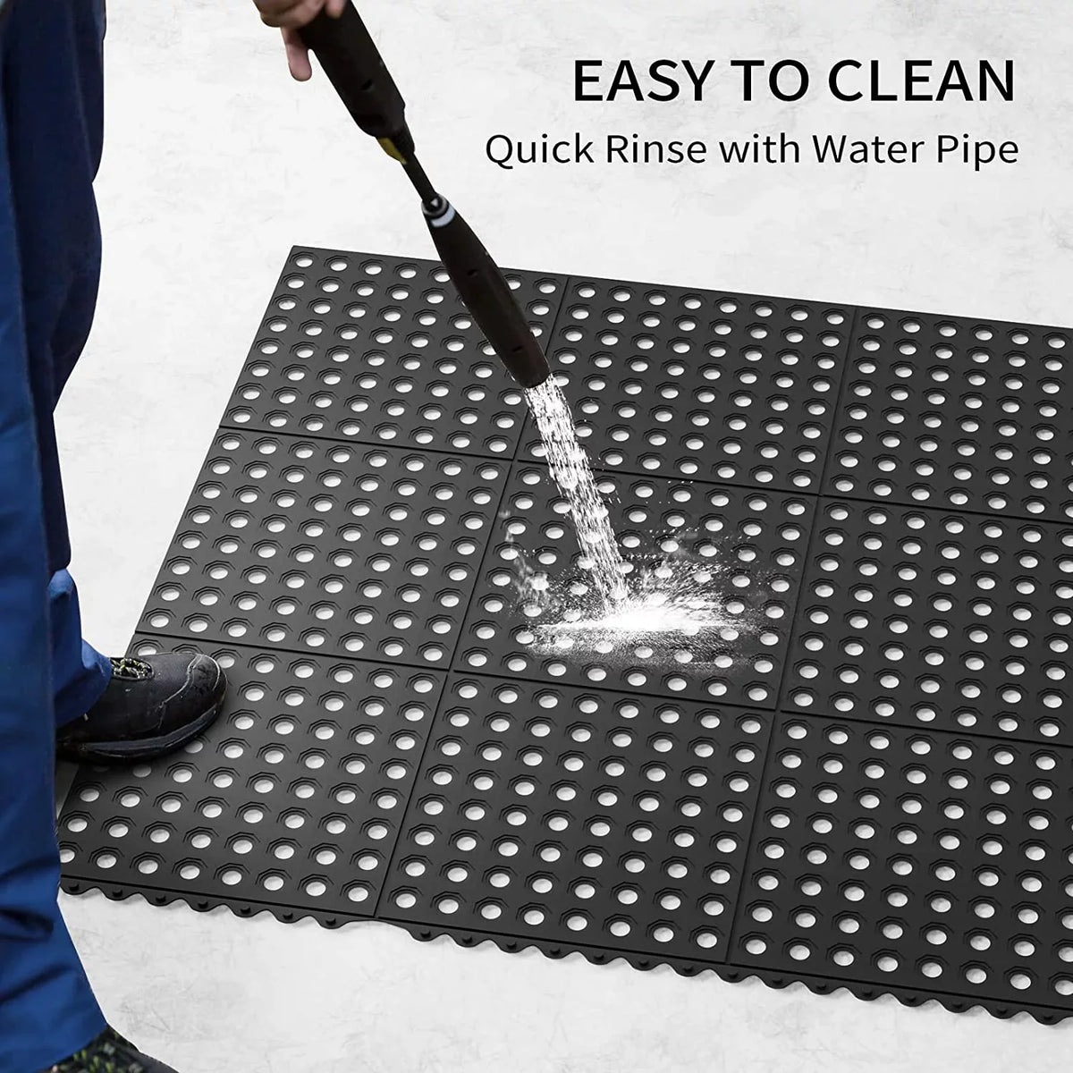 ROVSUN 36 x 36 in. 2-Pack Interlocking Rubber Floor Mat for Restaurant Kitchen Bar Garage Anti Fatigue Flooring, Non-Slip Outdoor Shower Pool Drainage Mat