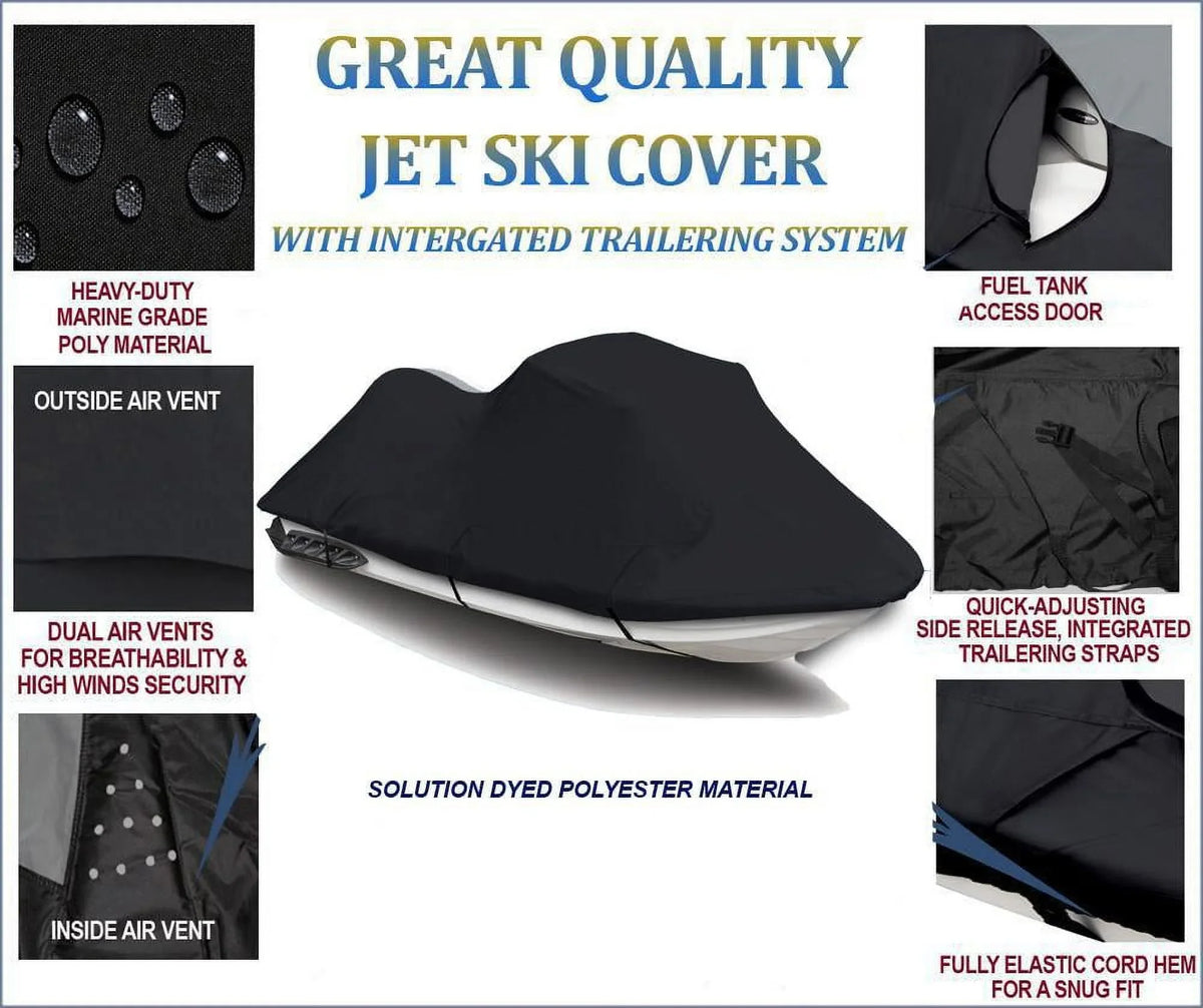 BLACK 600 DENIER JetSki Cover Compatible for Fluid Jet Ski PWC Cover Yamaha VXR 2015 2016 2017