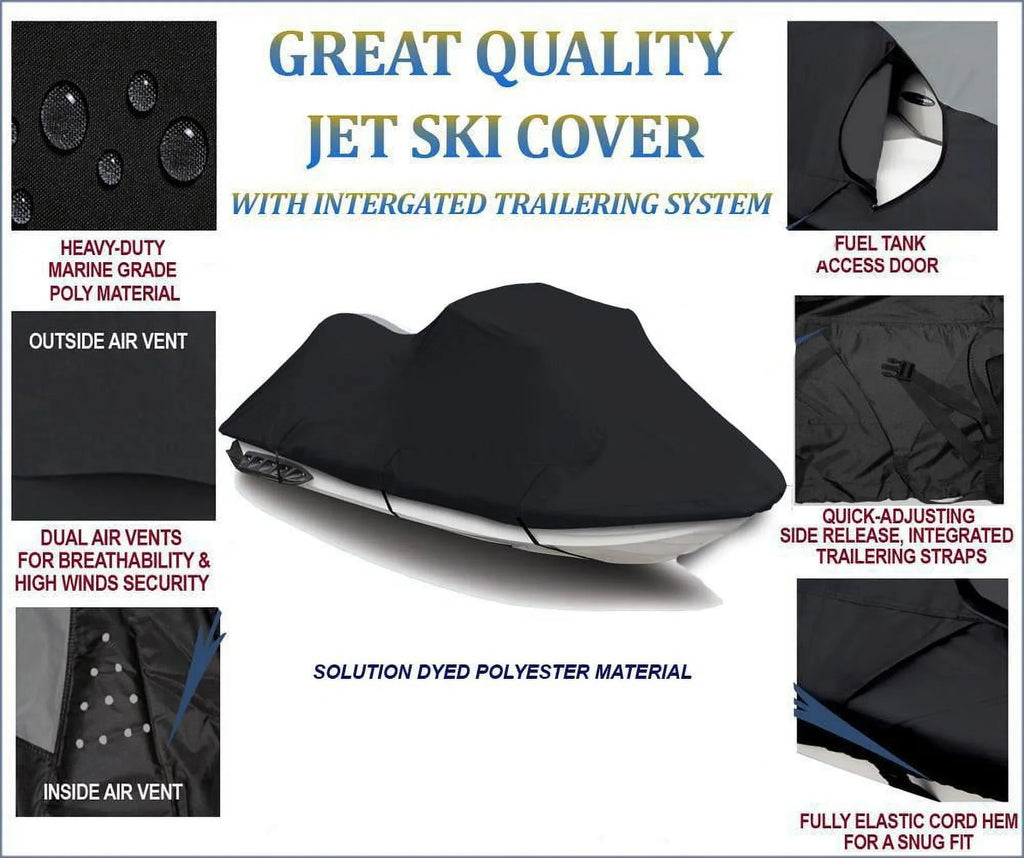 BLACK 600 DENIER JetSki Cover Compatible for Kawasaki Ultra 300X 2011 2012 2013 Jet Ski PWC Fluid Cover