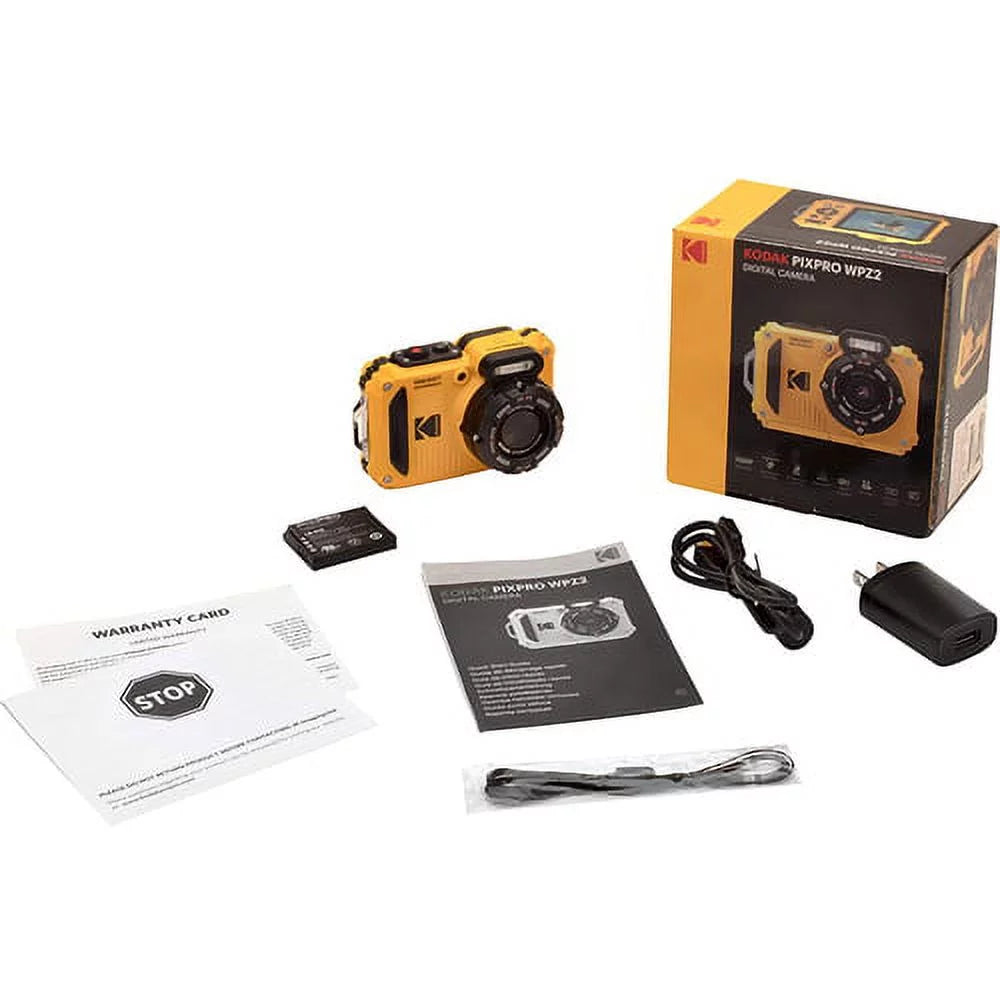Open Box Kodak PIXPRO WPZ2 Rugged Fluid Digital Camera 16MP 4X Optical Zoom 2.7" LCD Full HD Video, Yellow