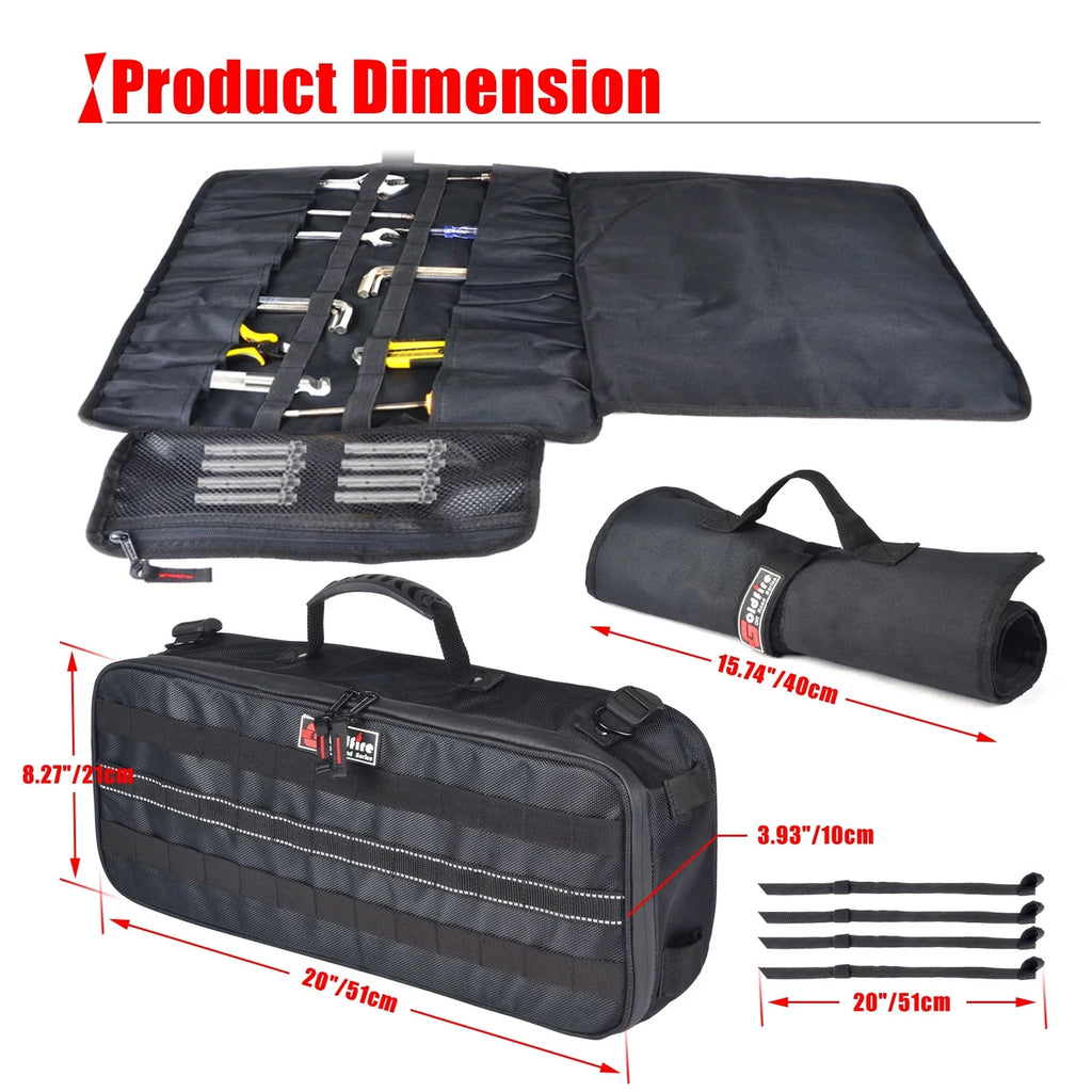 Goldfire Universal Travel Tool Storage Kit Storage Bag with Portable Tool Roll Organizer Wrench Tool Pouch for UTV ATV Car Truck