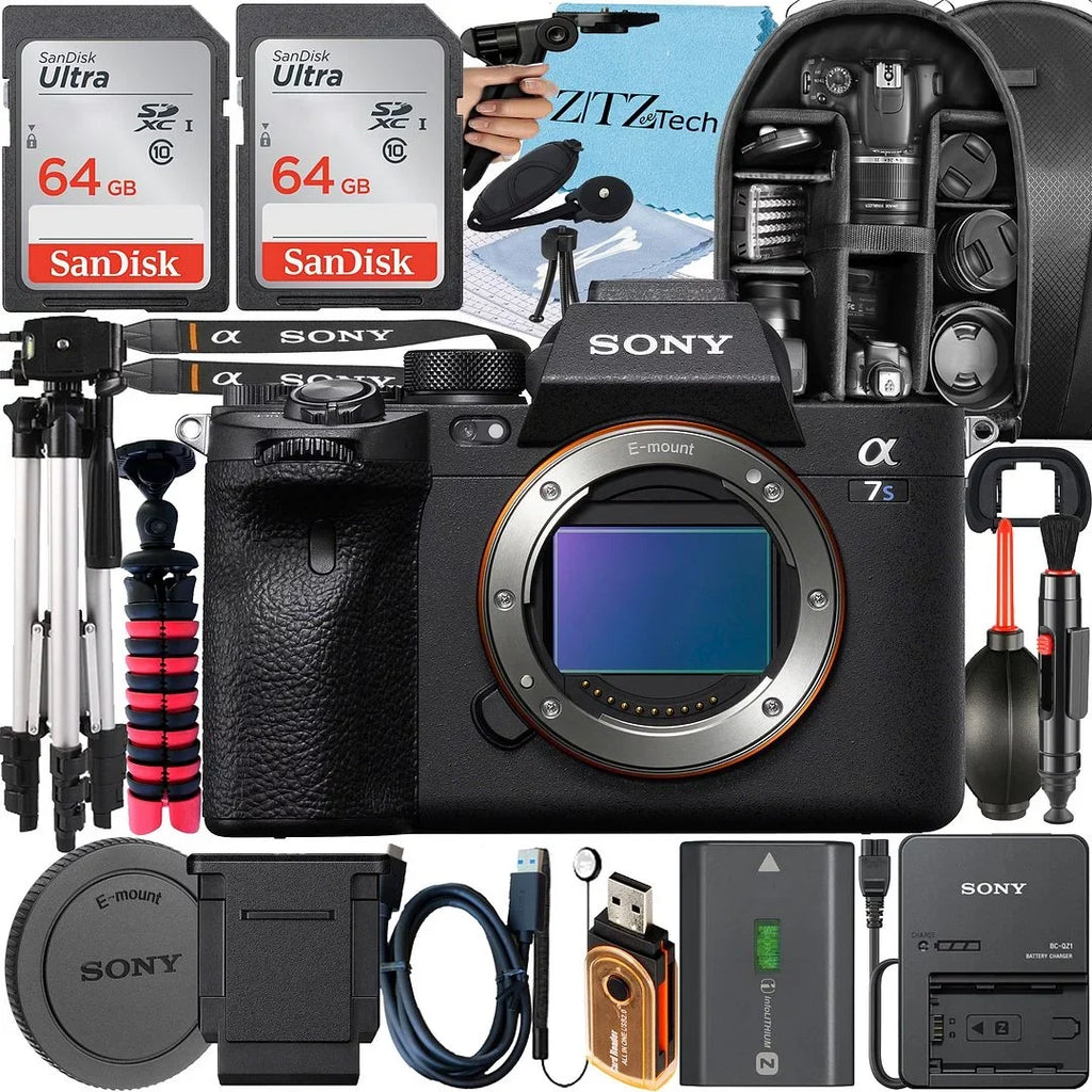 a7S III Mirrorless Camera + Tripod + 2 Pack 64GB Memory Card + Backpack + ZeeTech Accessory Bundle