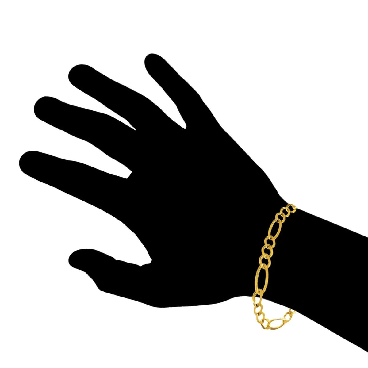 10k Solid Yellow Gold 7.95 mm Figaro Chain Bracelet Lobster Claw Clasp- 8.5 Inches, 12.7gr.